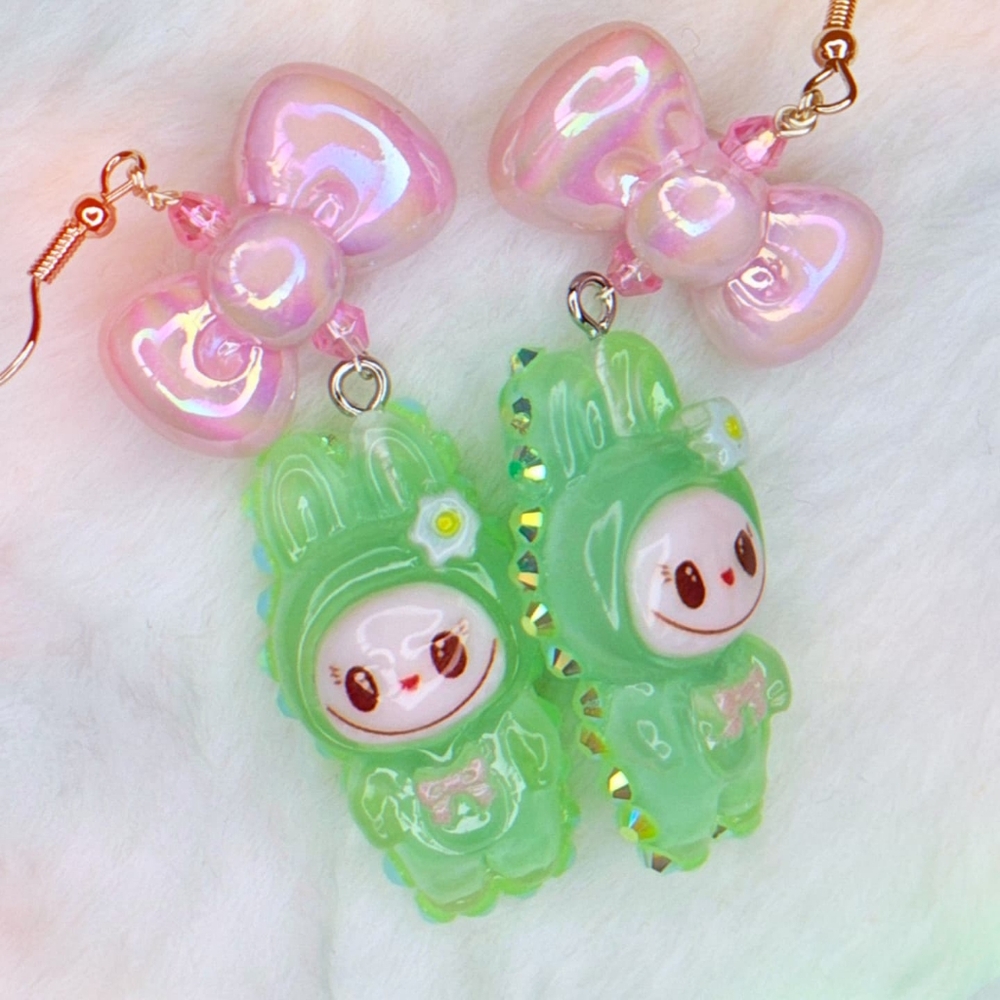 Green Labubu earrings